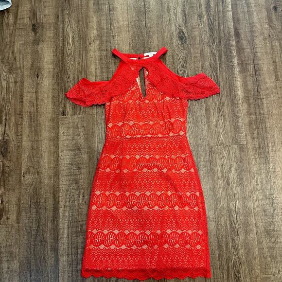 Francesca Red Lace Overlay Mini Dress Women’s Size Small - Picture 5 of 9